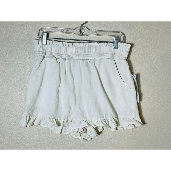NWT Vanilla Star Linen Ruffle Shorts Booty Hi Waist Elastic Large Ivory - Picture 3 of 10